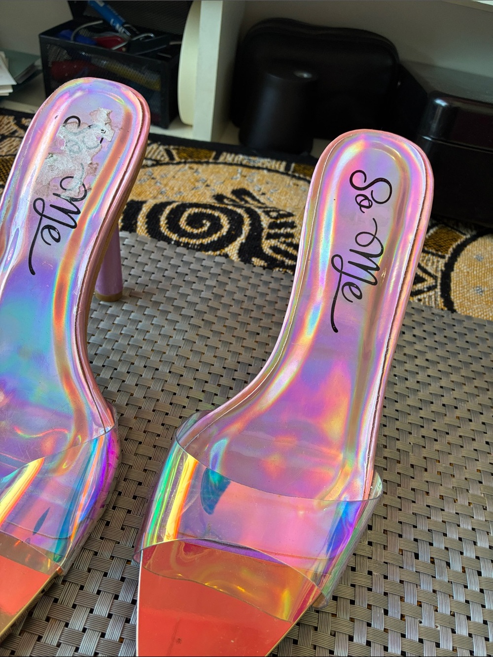 So Me Iridescent Holographic Pointed Mule Slides - Pink Sheen - Picture 2 of 6